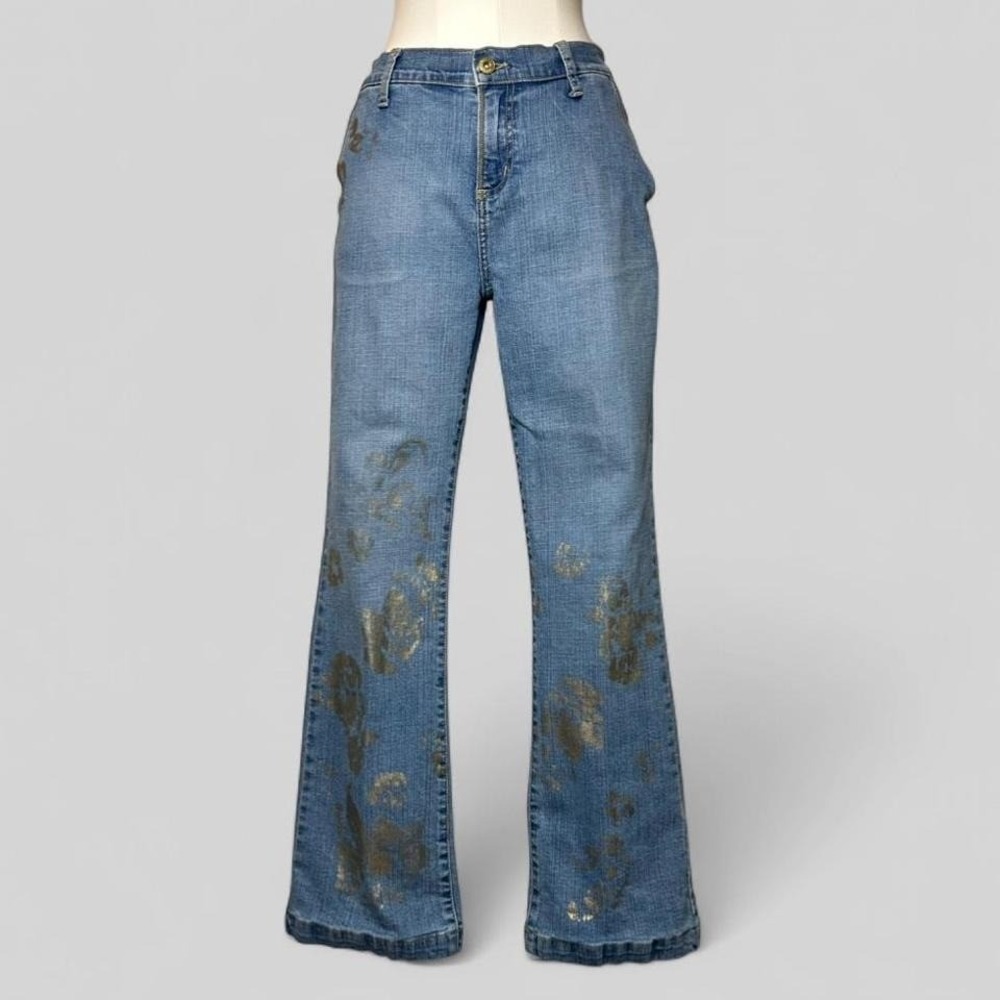 Vintage Y2K Bootcut Mid Rise Jeans Gold Embellished Womens 4P 28" Waist